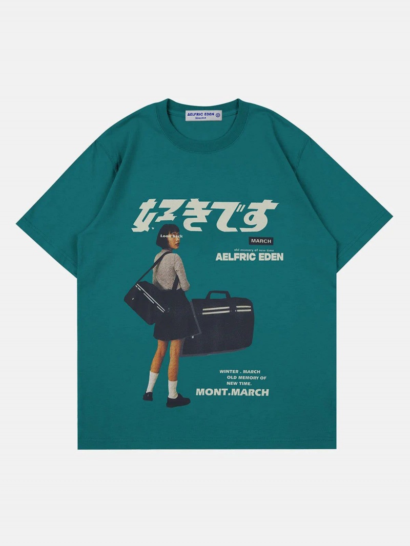 T Shirts Aelfric Eden 好きです Japanese Girl Graphique Tee Bleu | LAQ-21436303